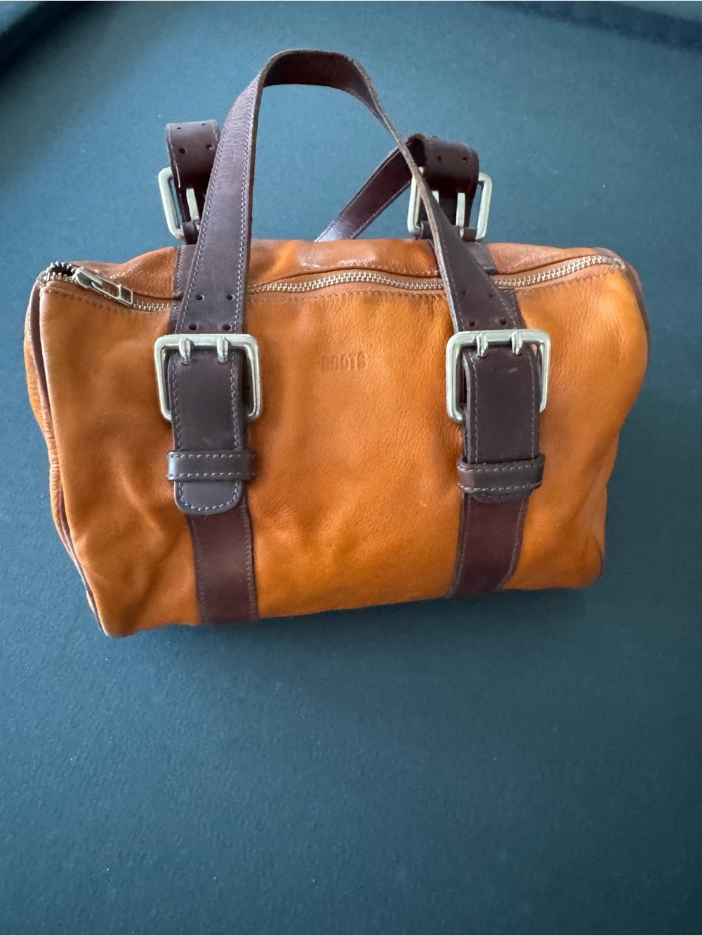Roots!!! Leather Satchel Purse in Cognac with Dark Brown Straps. Canadian!